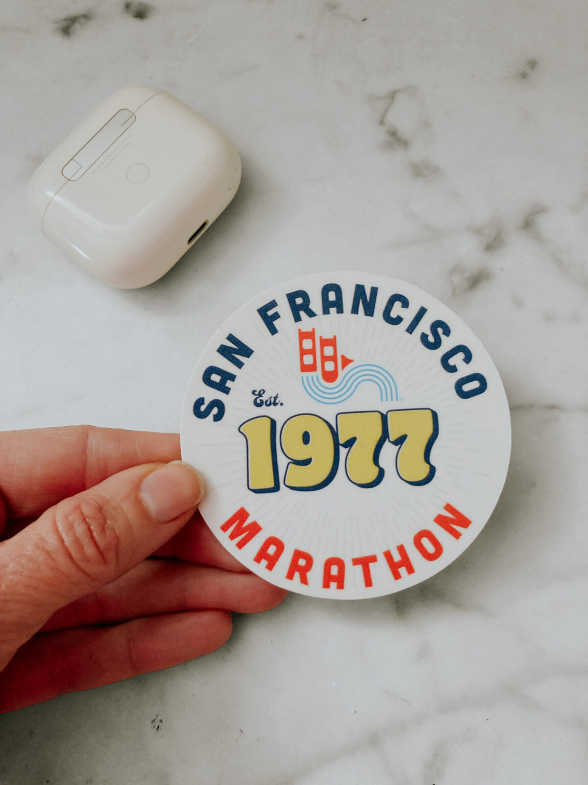 Established 1977 circular matte 3" vinyl sticker with San Francisco Marathon design