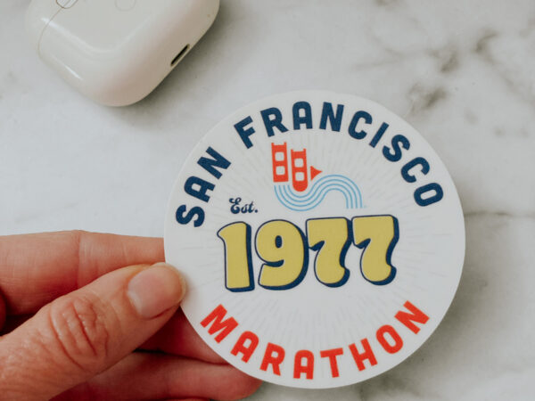 Established 1977 circular matte 3" vinyl sticker with San Francisco Marathon design
